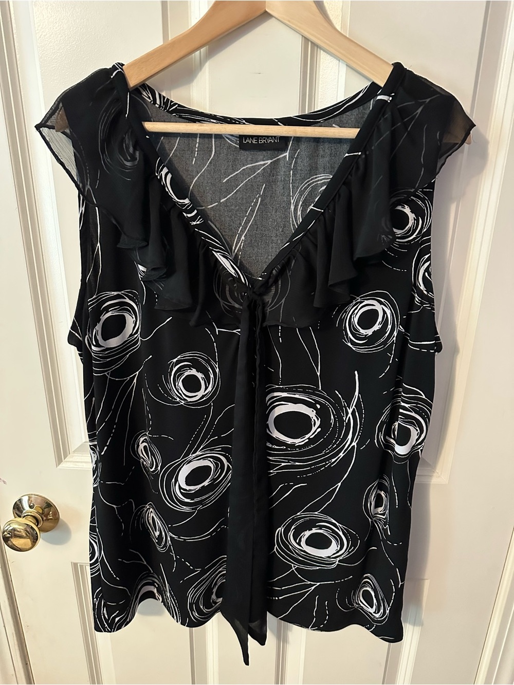 Lane Bryant Black & White Ruffle Tie-Front Blouse